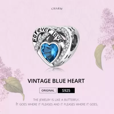 Чармс приверзок Vintage blue heart Ninabox®