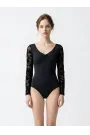 Minerva Flower LS Black - Трико за балет 