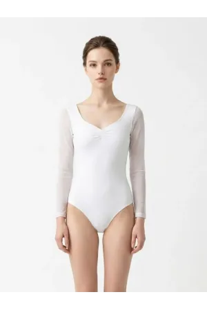 Minerva Mesh LS White - Трико за балет 