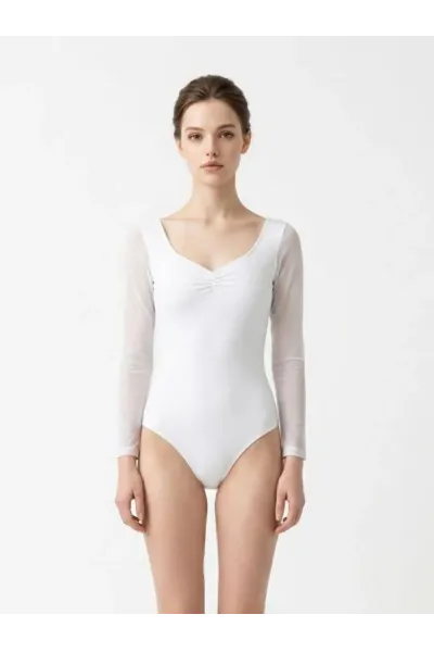 Minerva Mesh LS White - Трико за балет 