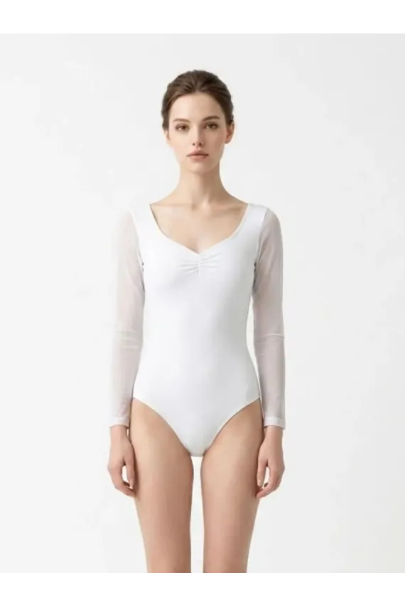 Minerva Mesh LS White - Трико за балет 