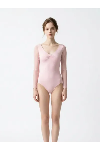 Minerva Mesh LS Pink - Трико за балет 
