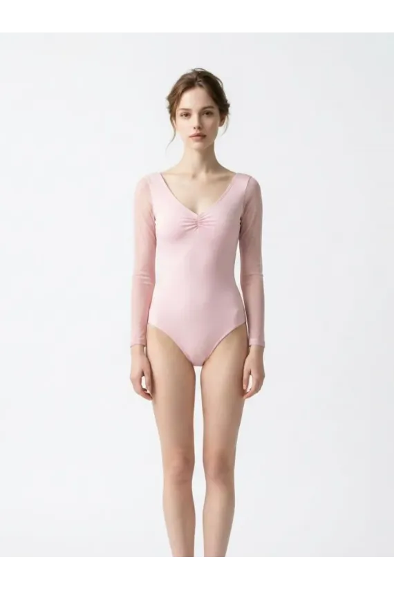 Minerva Mesh LS Pink - Трико за балет 