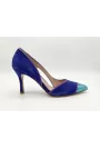 Electric Blue Suede Stiletto Heels with Metallic Turquoise Toe