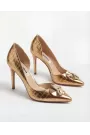 Aurelia Italian Leather Pumps – Gold Croc Statement Edition
