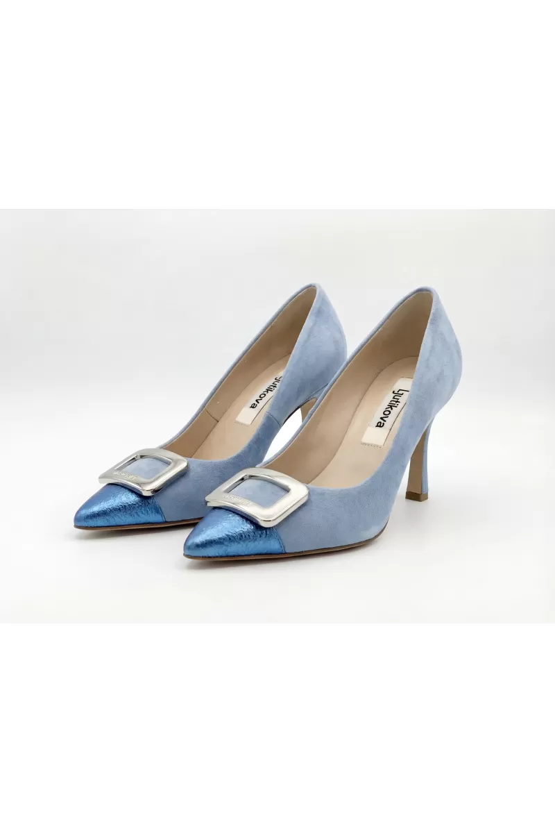 Comfortable Italian Leather High Heel Pumps – Light Blue