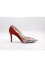 Flora Italian Leather Pumps – Red Suede & Floral Edition