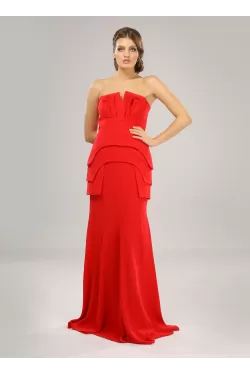 Modern  Red  Layered Silhouette Dress