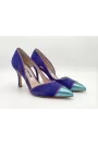 Electric Blue Suede Stiletto Heels with Metallic Turquoise Toe