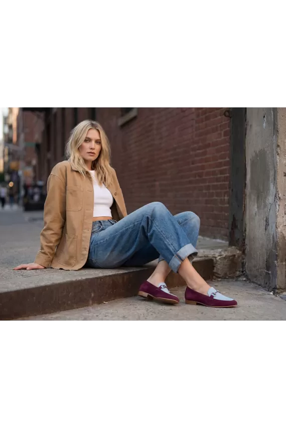 Burgundy & Light Blue Leather Loafers