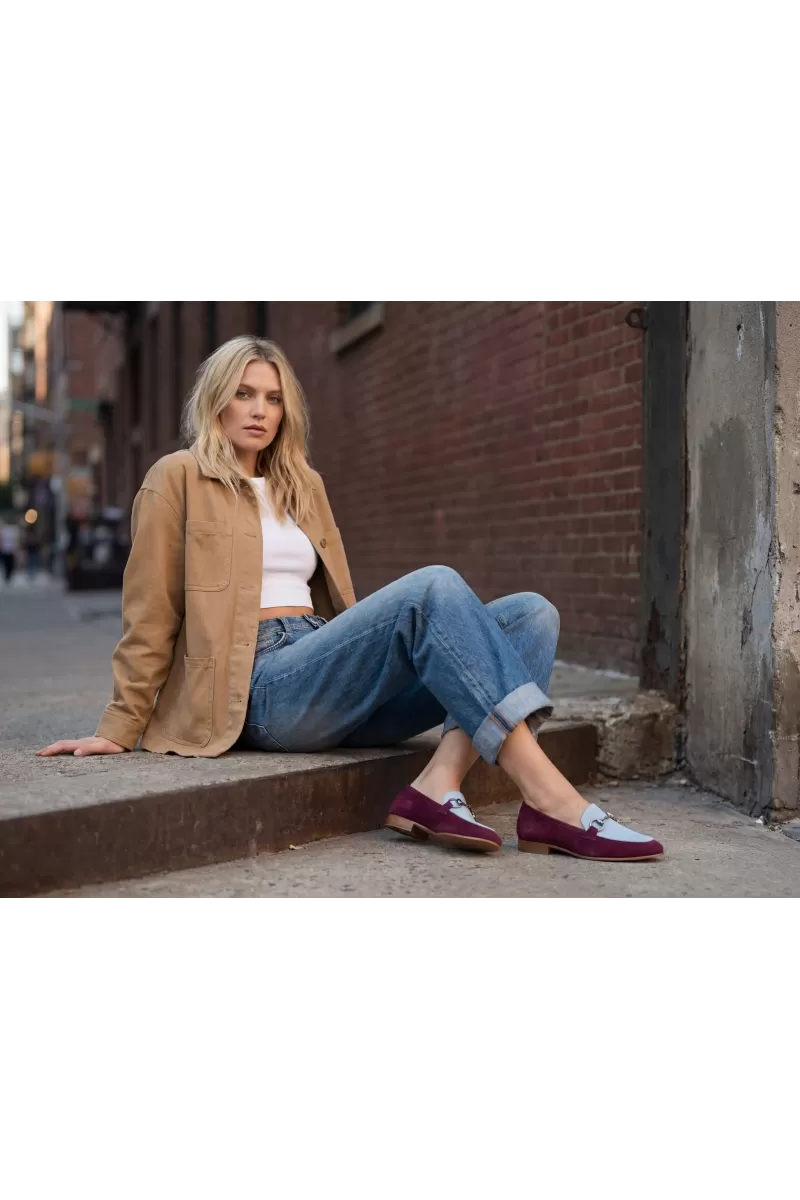 Burgundy & Light Blue Leather Loafers