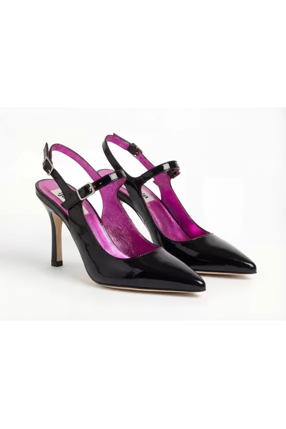 Ljutikova Noir T-Strap Patent Leather Stiletto Pumps