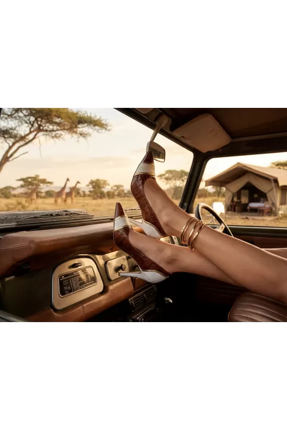 Savanna Italian Leather Pumps – Croc Brown & Ivory Edition