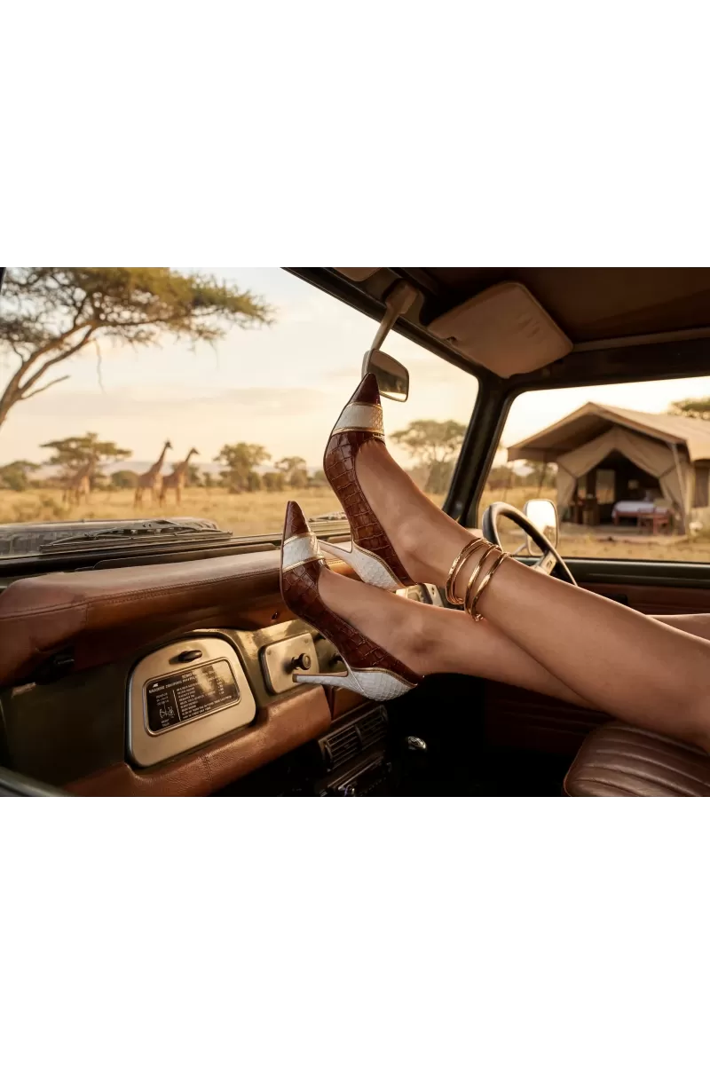 Savanna Italian Leather Pumps – Croc Brown & Ivory Edition