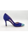 Electric Blue Suede Stiletto Heels with Metallic Turquoise Toe