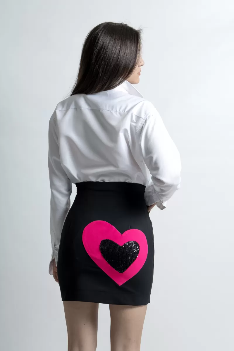   Mini Black Silhouette Skirt with Large Heart Decoration