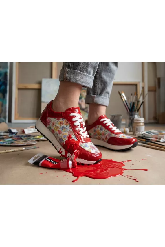 Viva Italian Leather Sneakers – Red Croc & Floral Edition