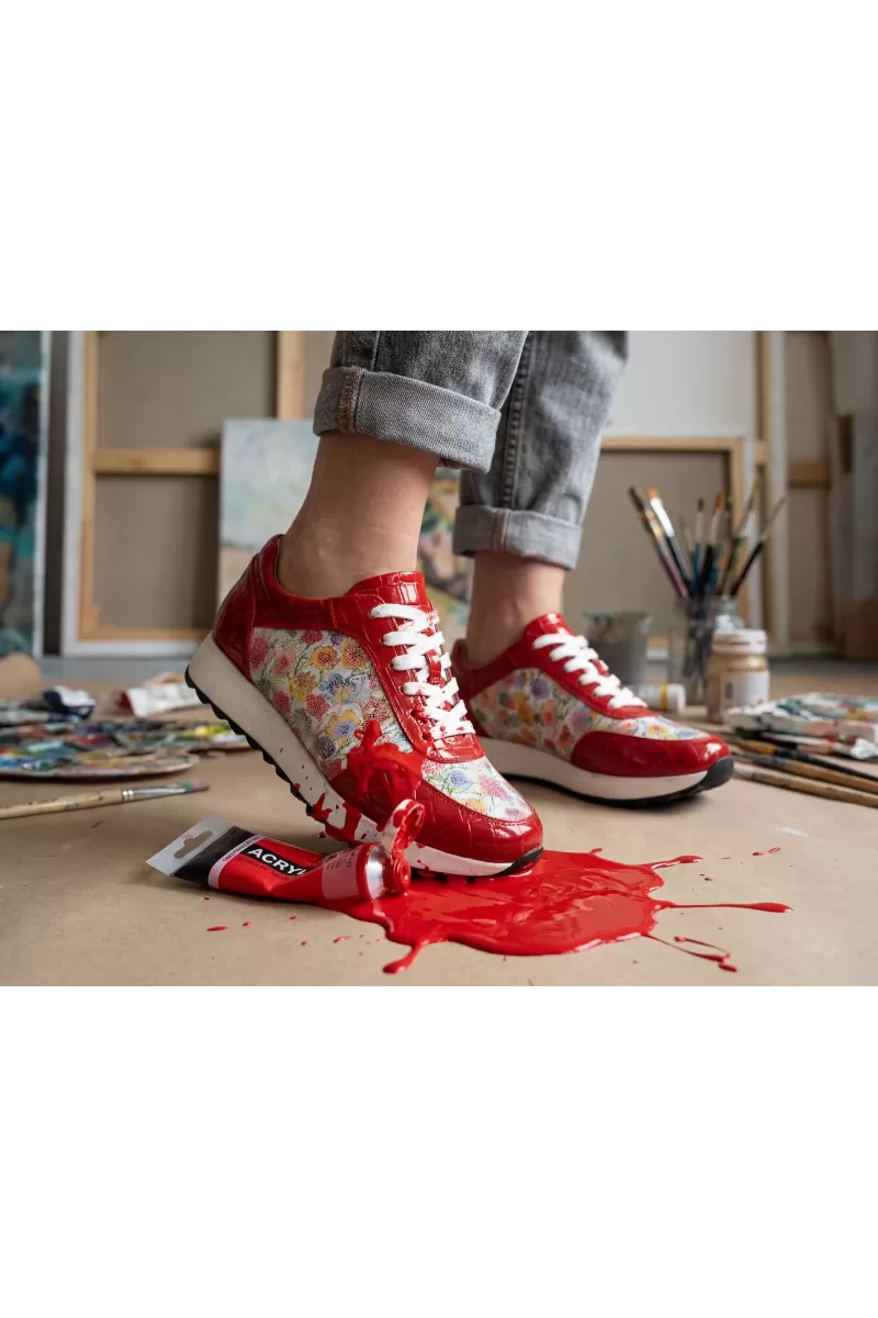 Viva Italian Leather Sneakers – Red Croc & Floral Edition