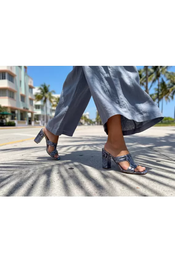 Silver Python Mule Heels
