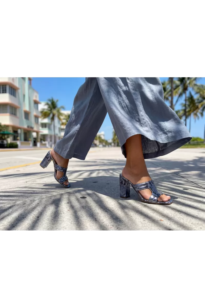 Silver Python Mule Heels
