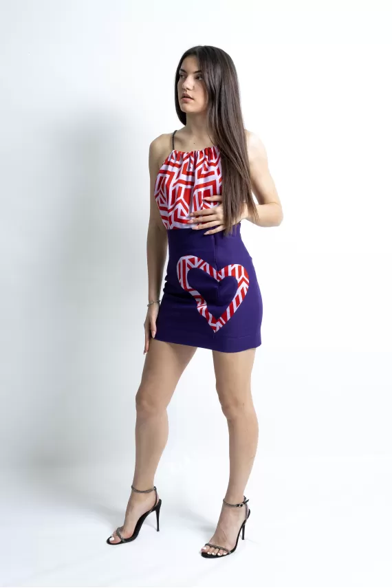 Purple High Waist Silhouette  Mini Skirt with Heart Shape 