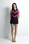 Black Vest with 3D Heart Appliqué with  Structured Silhouette