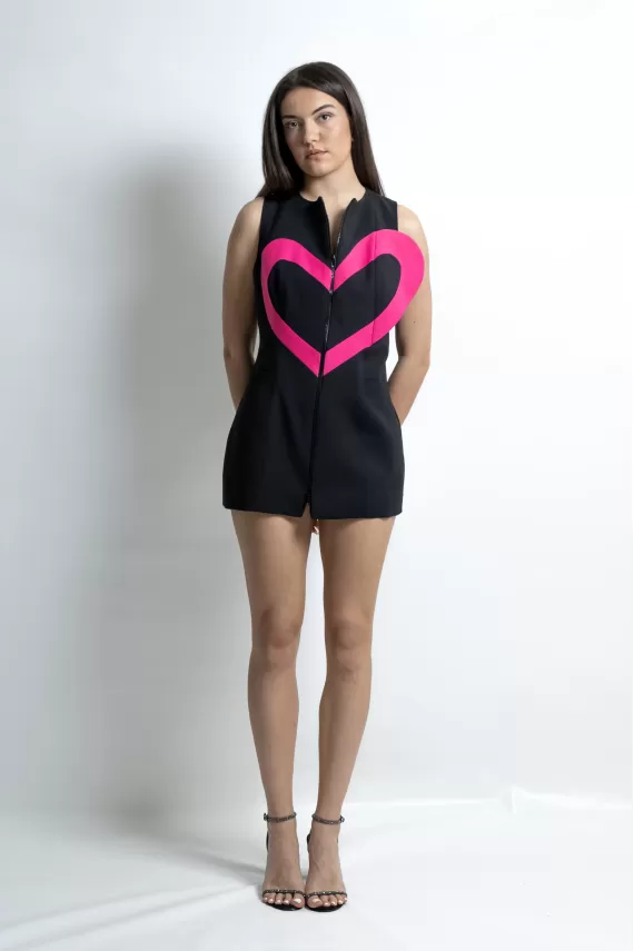 Black Vest with 3D Heart Appliqué with  Structured Silhouette