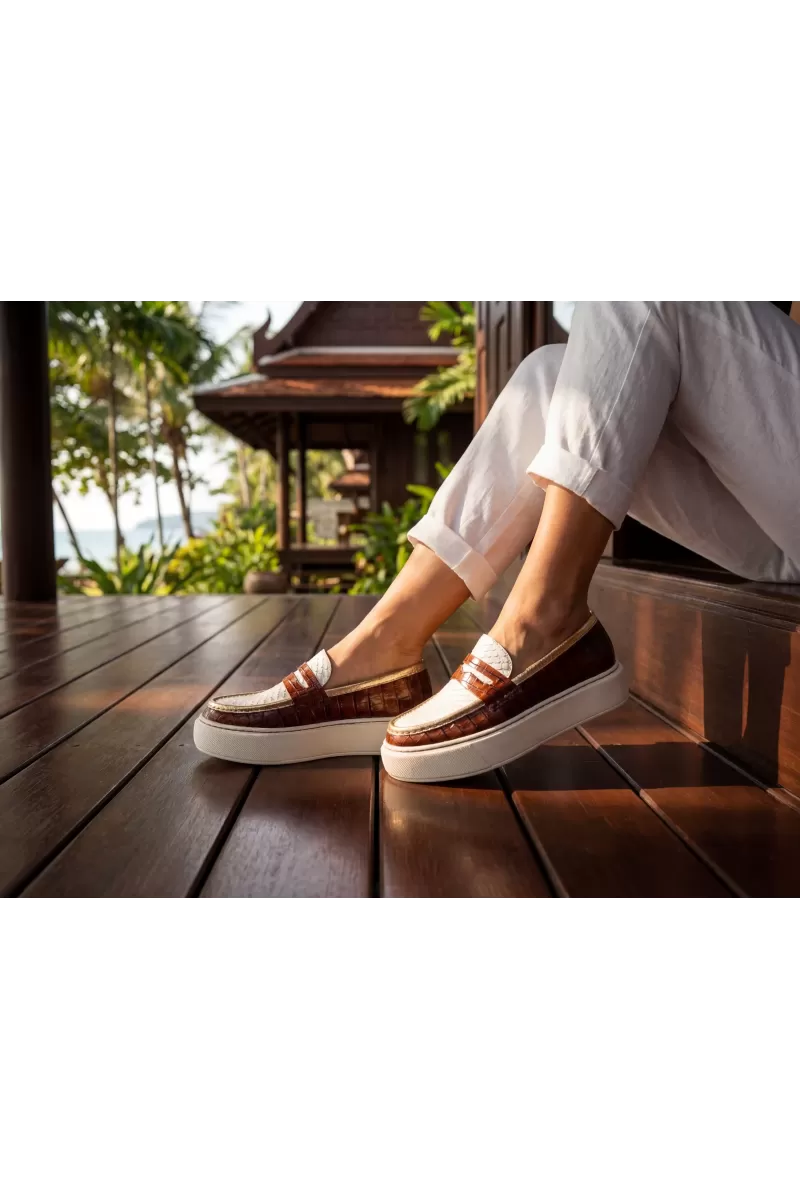 Portofino Italian Leather Loafers – Brown & Ivory Resort Edition