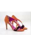 Orange Suede Stiletto High Heel Sandals with Ankle Strap