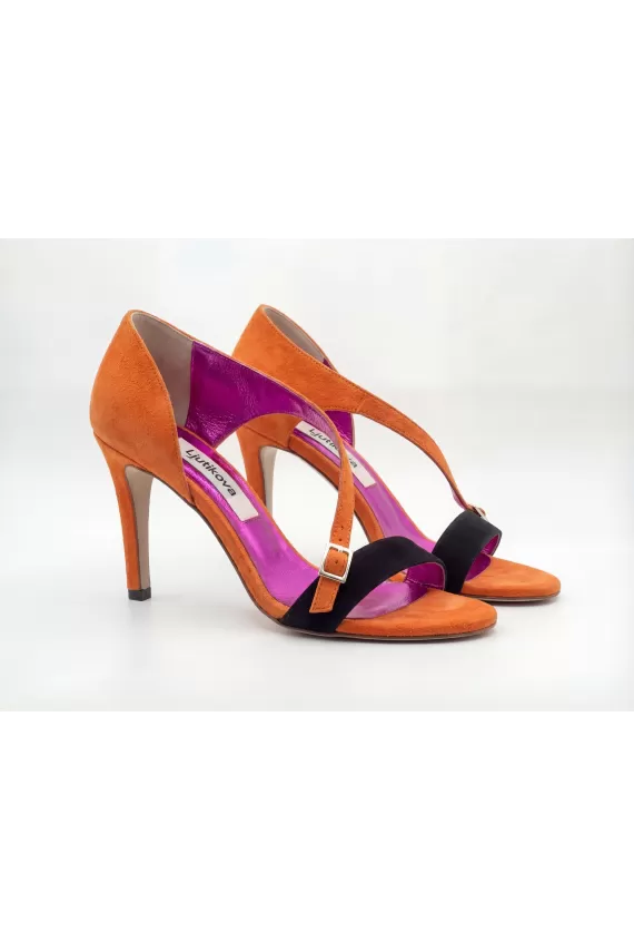 Orange Suede Stiletto High Heel Sandals with Ankle Strap