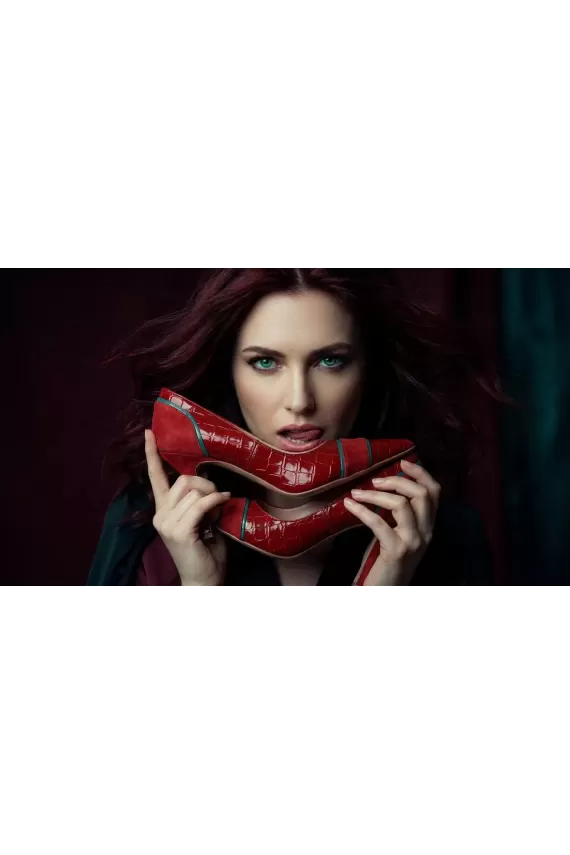 Scarlet Italian Leather Pumps – Red Croc & Suede Edition