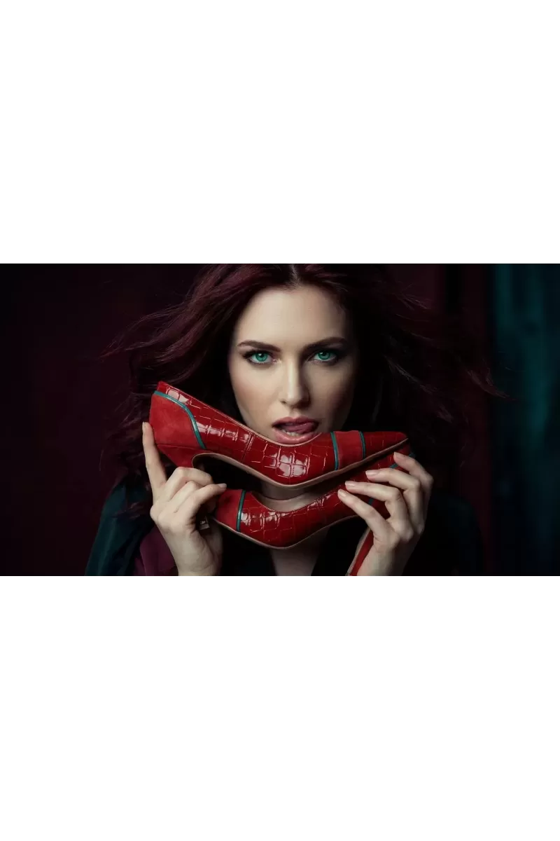 Scarlet Italian Leather Pumps – Red Croc & Suede Edition